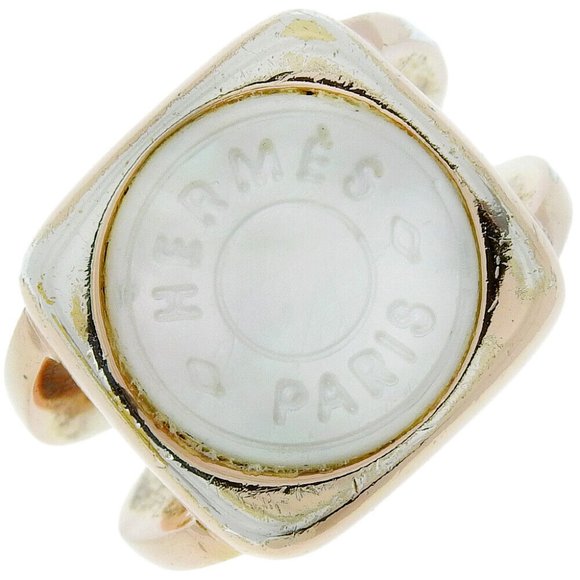 HERMES corozoserie Ring Plated Gold/White shell #4.75(US Size) Women - Picture 1 of 6
